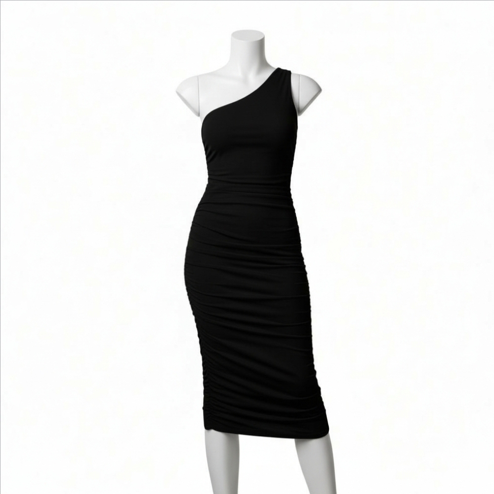 Msrp $78. Love X Design One-Shoulder Ruched Midi Dress. XS. Black Dress.